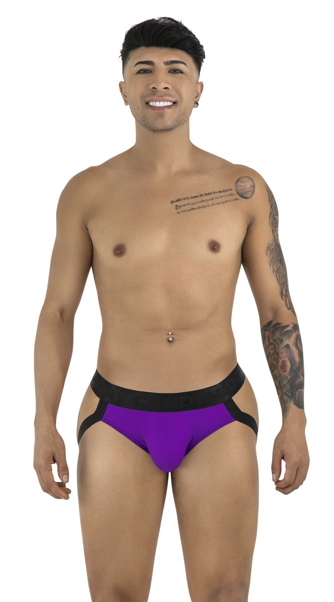 Purple and black CandyMan 99925 jockstrap briefs with supportive contoured design in orchid color