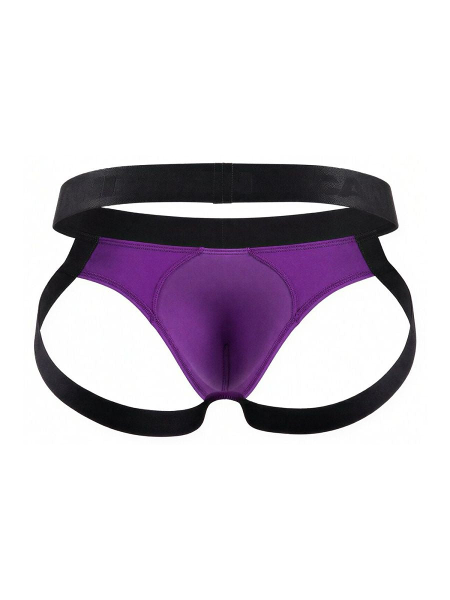 Purple and black sleek form-fitting athletic briefs candyMan 99925 jockstrap color orchid front view