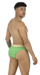 Candyman 99926 briefs featuring bright green and blue patterned fabric with a beige waistband for comfortable wear