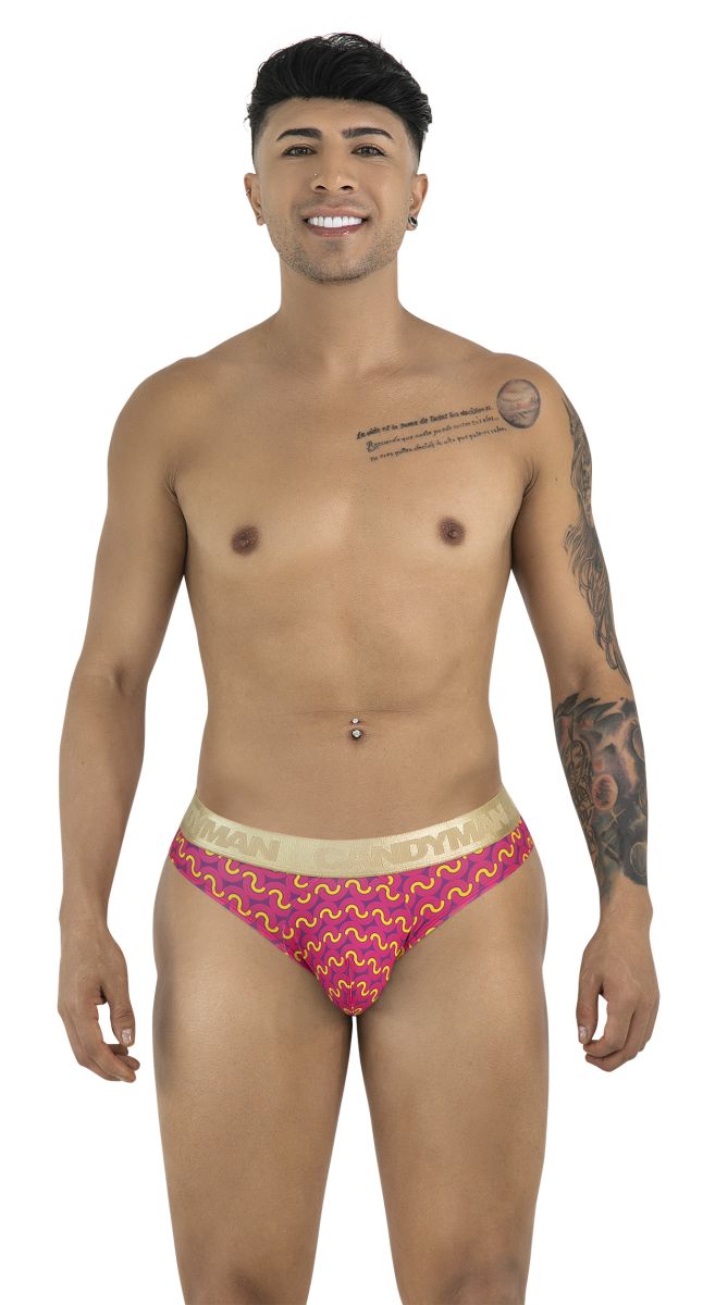 CandyMan 99926 briefs pink with gold wavy pattern men’s printed underwear designed for comfort and style