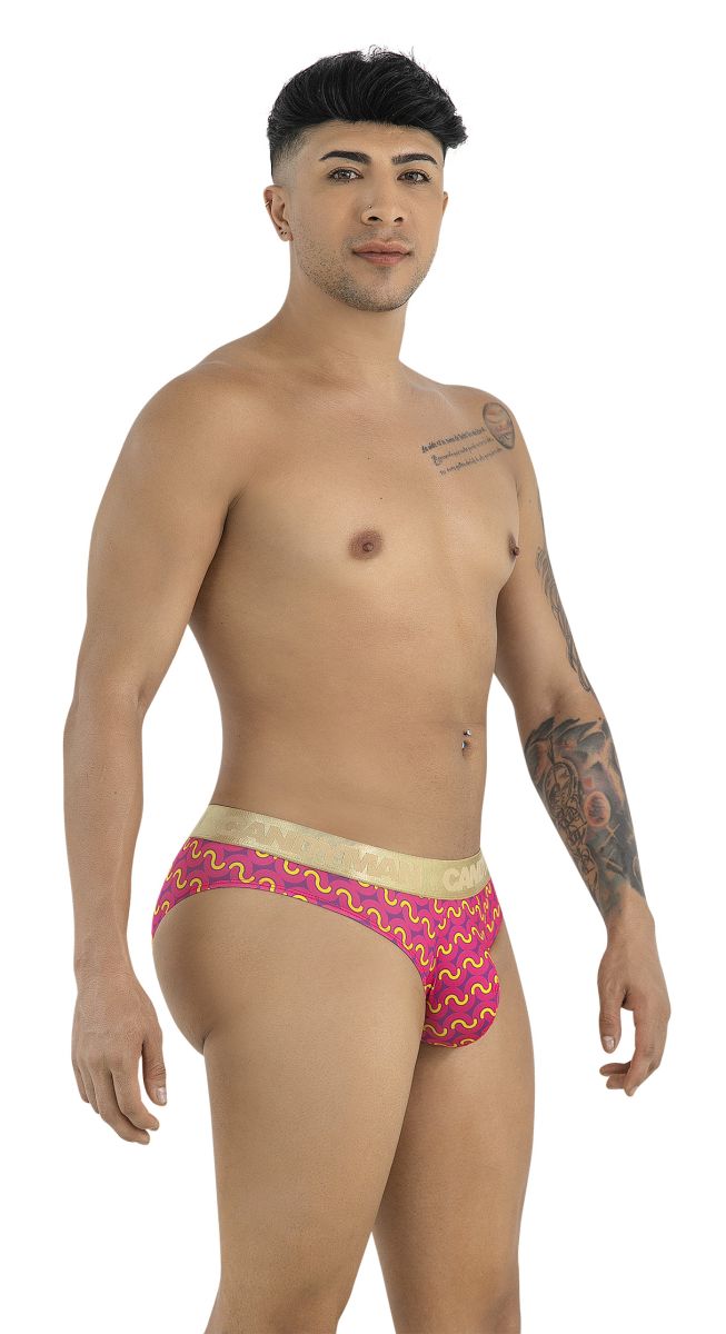 Pink and gold patterned CandyMan 99926 briefs with metallic waistband in printed pink color