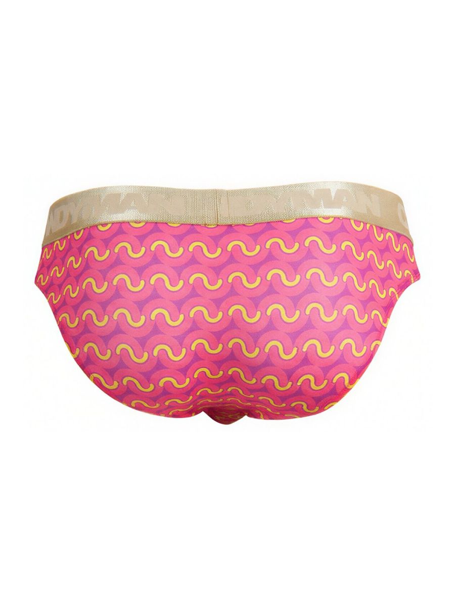 CandyMan 99926 briefs pink with vibrant yellow wavy pattern and beige elastic waistband for comfortable wear