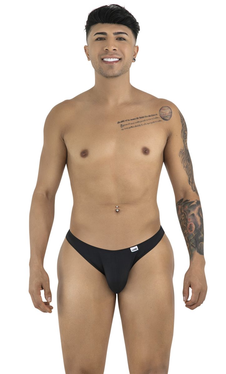 Black CandyMan 99928 bikini briefs with a small white logo on the left hip designed for comfortable everyday wear