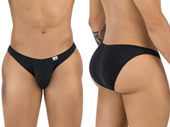 Black Candyman 99928 bikini thong underwear with smooth stretchy fabric and white brand tag on waistband back view