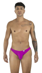 Vibrant purple candy man 99928 bikini briefs with a small white brand tag on the waistband in magenta color