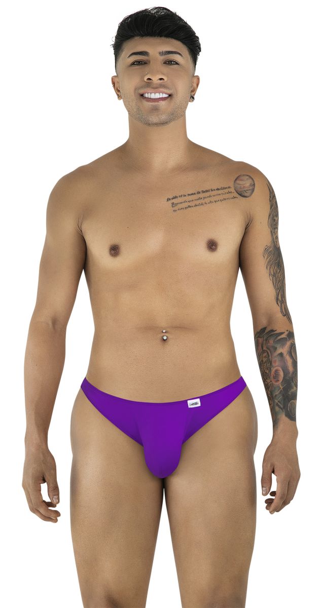 Purple men’s briefs candyMan 99928 bikini color orchid with a small white logo on the left hip