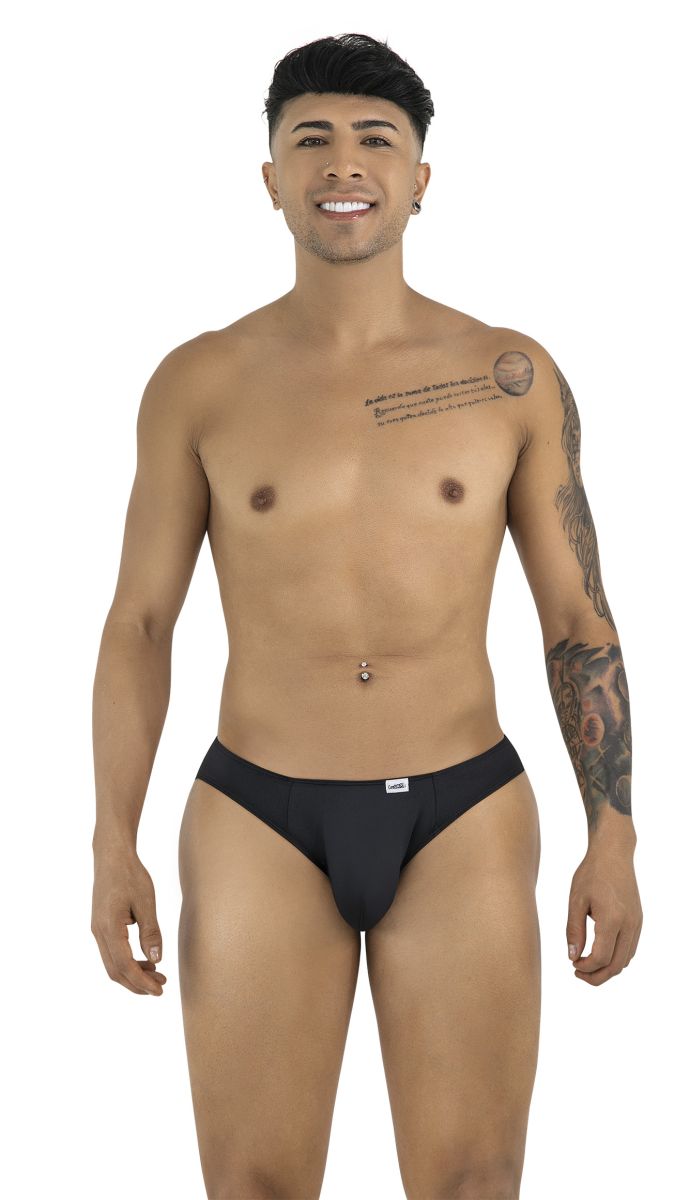 Black CandyMan 99929 jockstrap briefs with small white logo on waistband designed for support and comfort