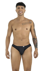 Black CandyMan 99929 jockstrap briefs with small white logo on waistband designed for support and comfort