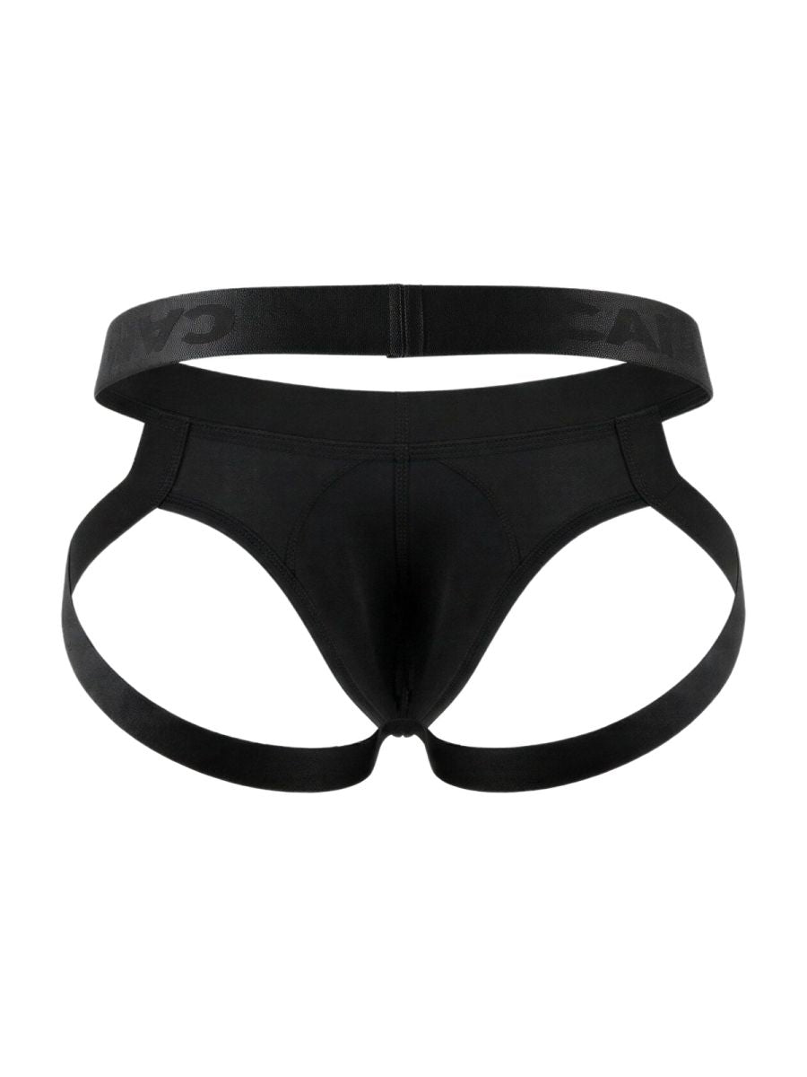 CandyMan 99929 black men’s briefs with sleek form-fitting design and adjustable side straps shown from the back side