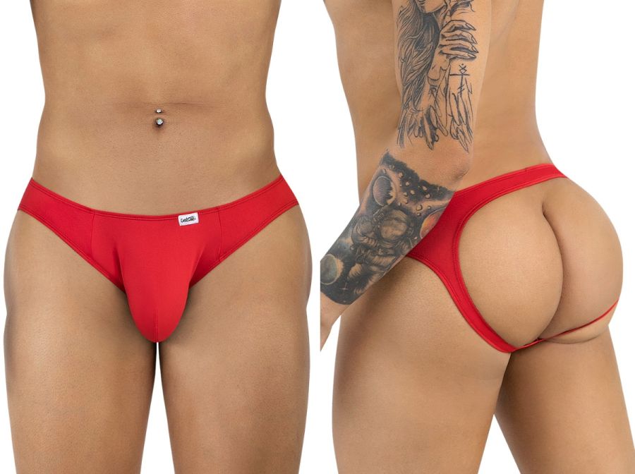 Red candyman 99929 jockstrap men’s briefs with central pouch and side cutouts in form-fitting fabric