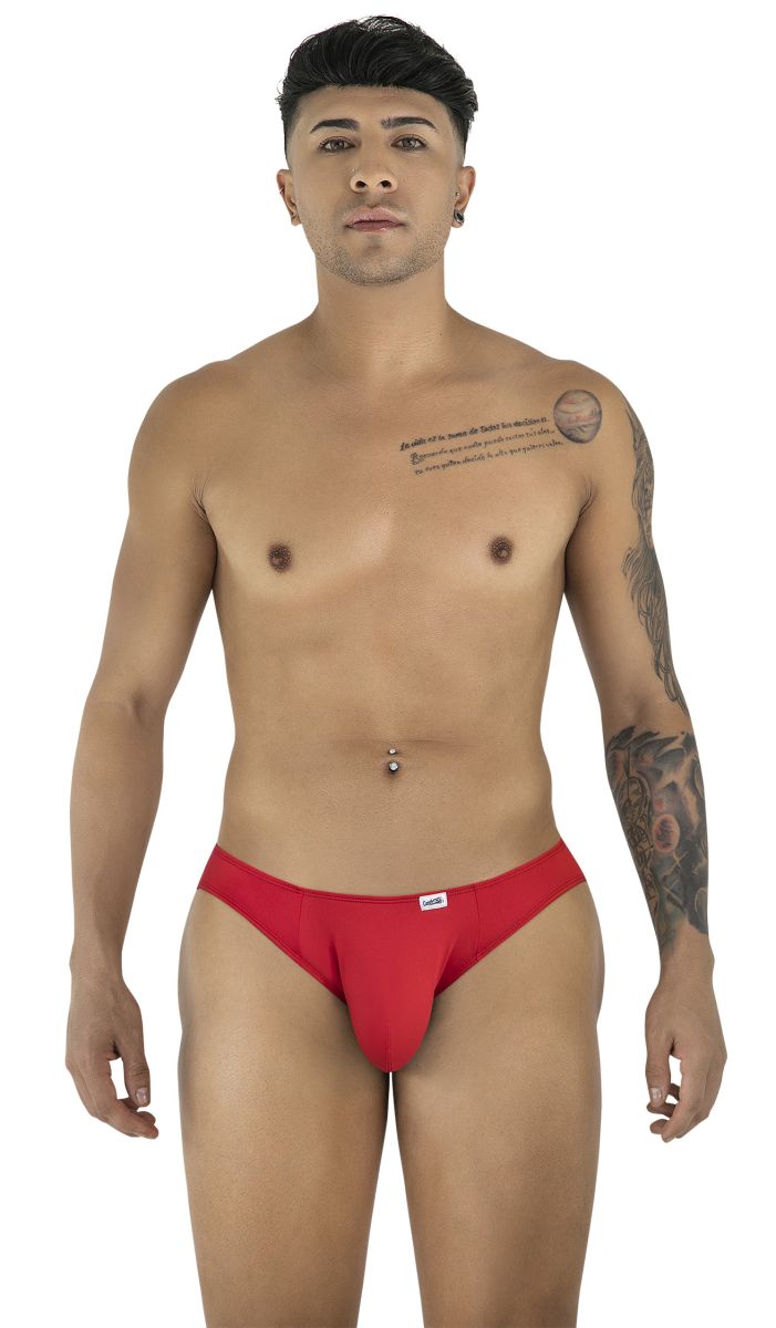 Red briefs candyMan 99929 with small white logo on left hip designed for comfortable fit and support
