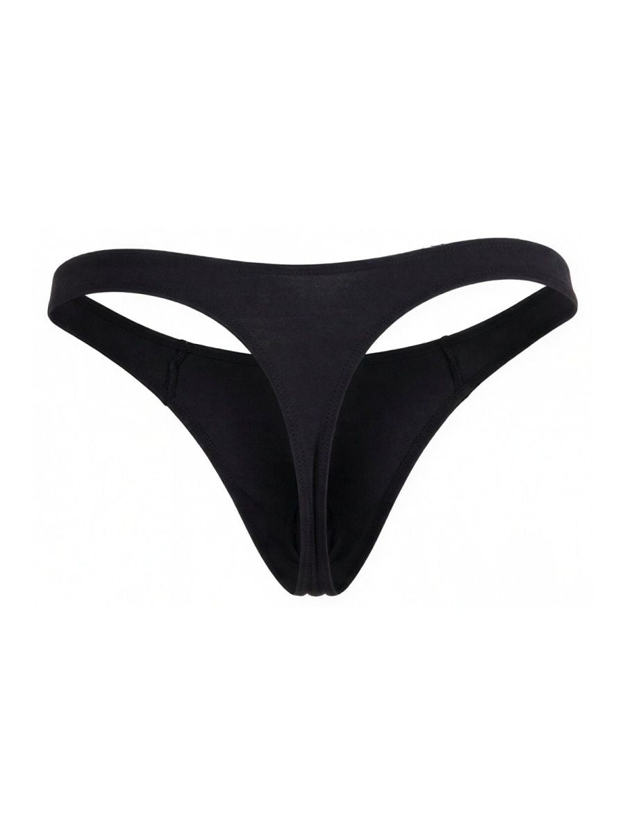 Black candyMan 99930 thong bikini bottom with smooth stretchy fabric and minimalistic design shown from the back