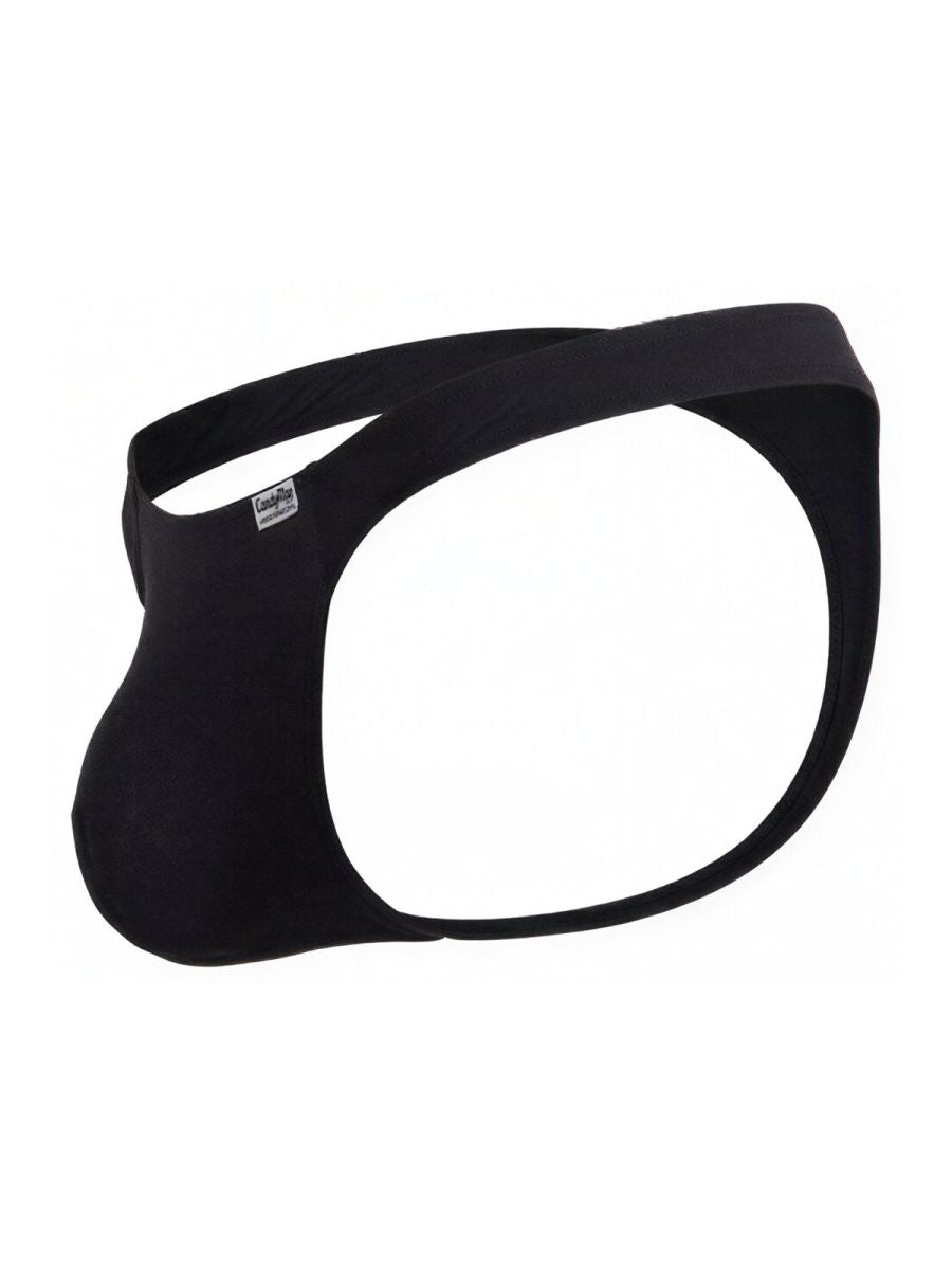 Black form-fitting men’s briefs candyMan 99930 with a sleek minimalist design and small brand tag on waistband