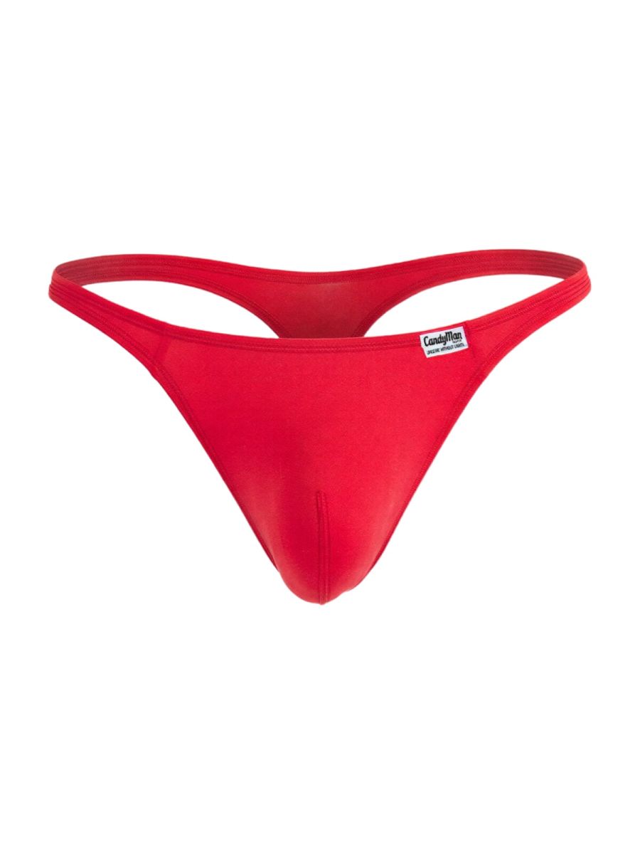 Red candyman 99930 thong in red made of smooth stretchy fabric with a sleek minimalist design shown from the back