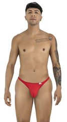 Red thong candyMan 99930 with a small white brand tag on the waistband for comfortable everyday wear