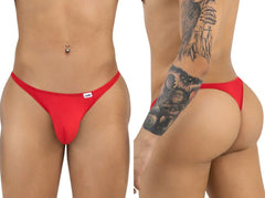 Red candyMan 99930 thong showing back side with a small white label on the waistband in soft fabric