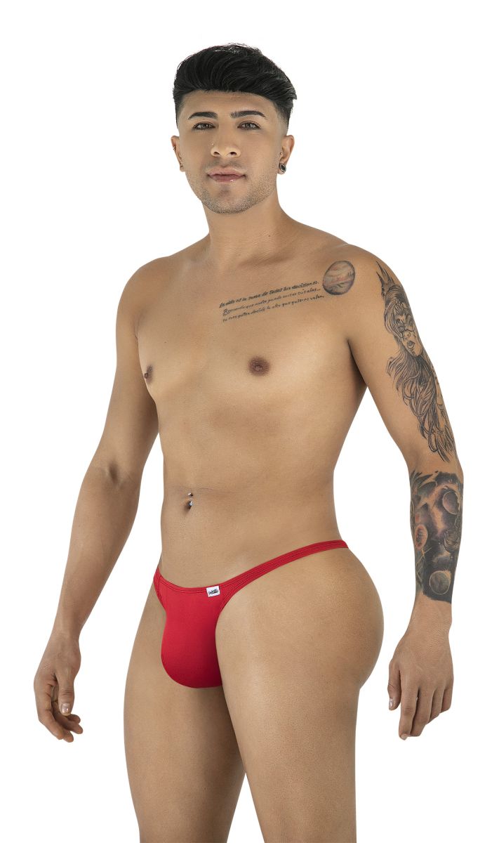 CandyMan 99930 red thong with a small white logo on the left hipband shown from the back side