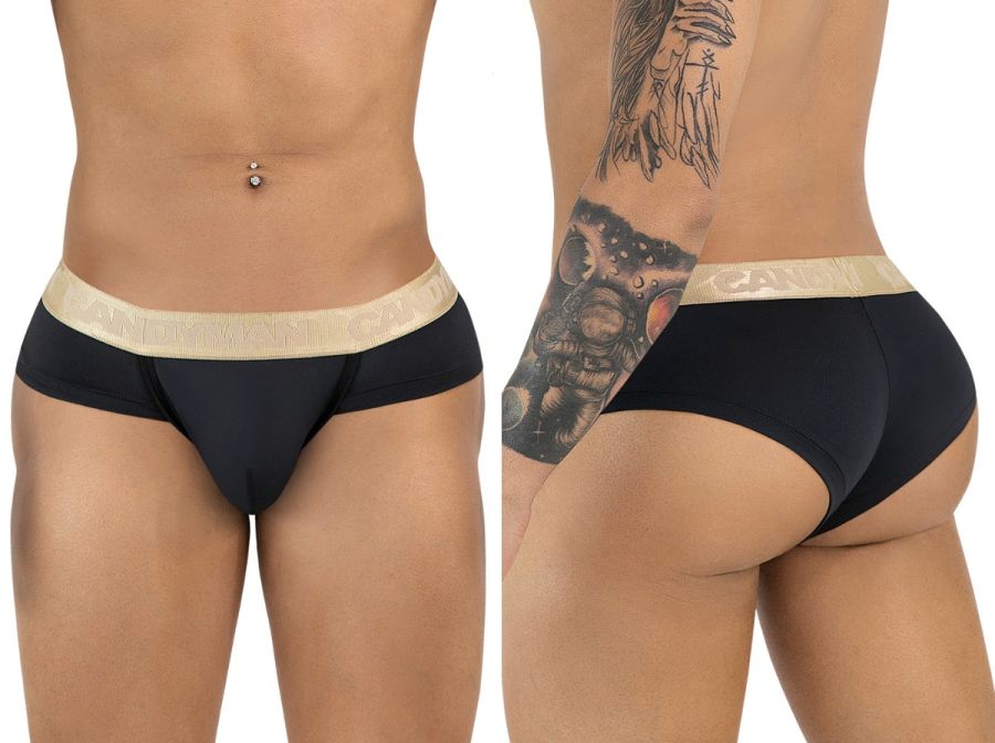 CandyMan 99932 black briefs with cream elastic waistband featuring subtle texture for comfortable everyday wear