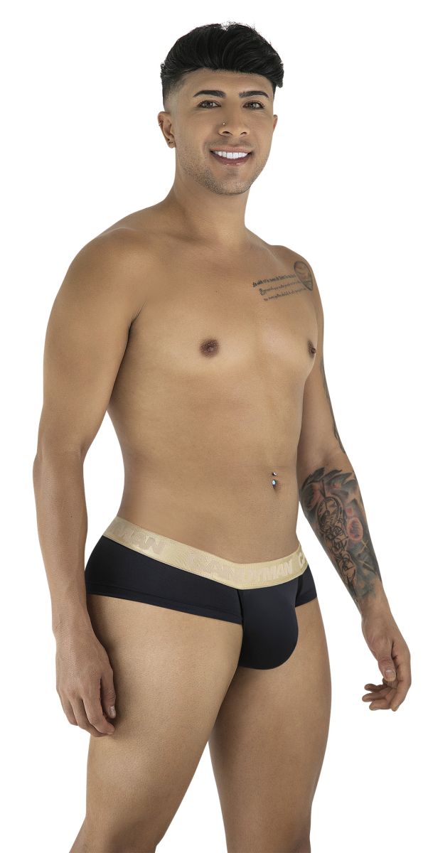 Black candyman 99932 briefs featuring a contrasting beige waistband made of soft breathable fabric