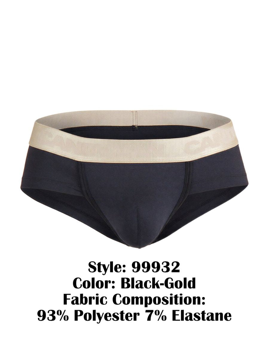 CandyMan 99932 brief in black and gold with beige branded waistband made from 93 polyester and 7 elastane