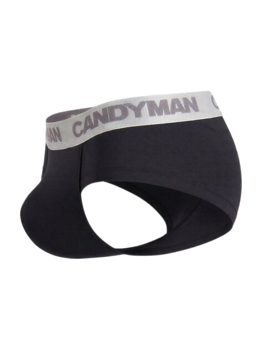 Black candyman 99932 briefs with gray branded waistband featuring bold lettering for comfortable everyday wear