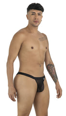 Black mesh thong bikini with solid waistband from candyman 99933 in black showing front view