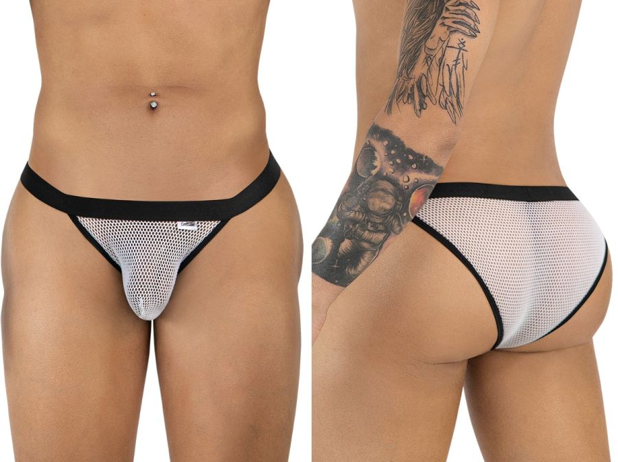 White mesh thong bikini with black trim from candyman 99933 featuring breathable mesh fabric and minimal coverage
