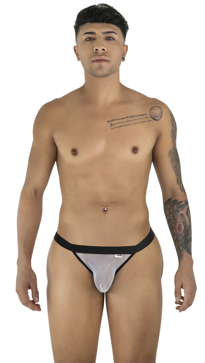 Black and silver mesh thong bikini with black waistband in CandyMan 99933 bikini color white mesh product image