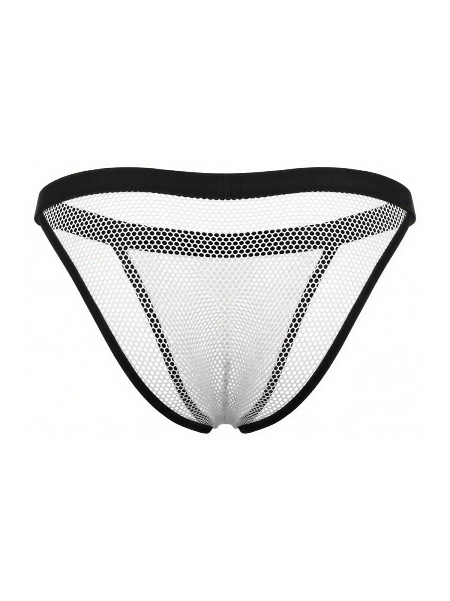 CandyMan 99933 bikini briefs in white black mesh with a solid black waistband for stylish underwear wear