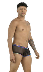 Black mesh briefs candyMan 99934 trunks with vibrant purple and blue patterned waistband