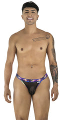 CandyMan 99935 briefs in black purple mesh with a vibrant cosmic patterned waistband for stylish comfort