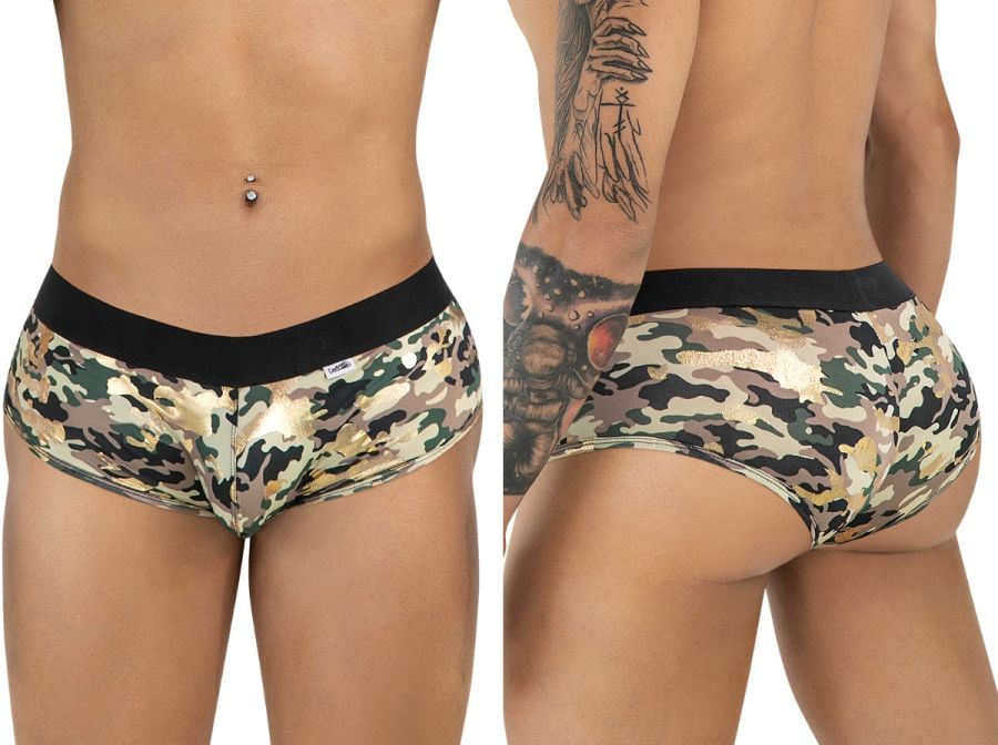 Camand 99937 trunks camouflage briefs with black waistband and metallic gold accents for stylish comfort