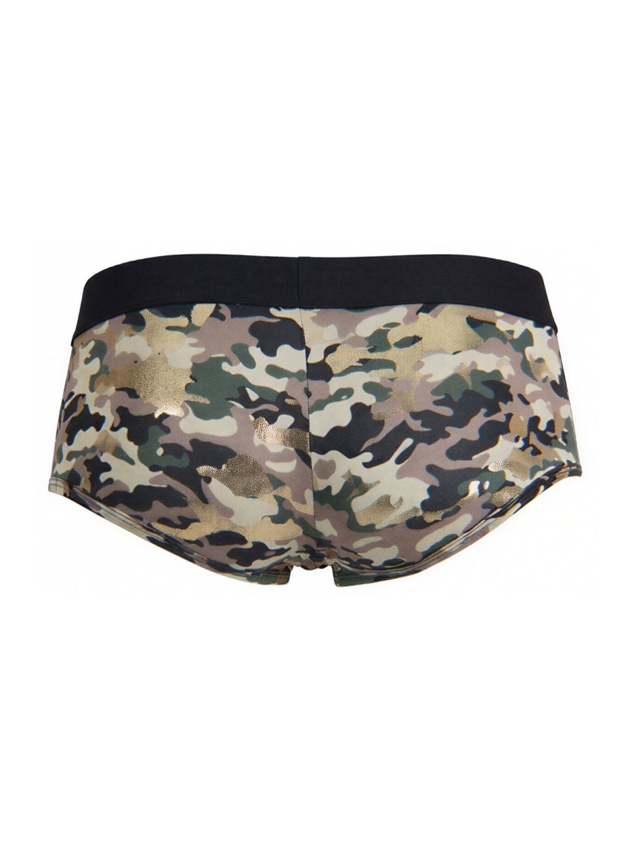 CandyMan 99937 trunks camouflage briefs with black waistband and metallic gold accents for casual wear