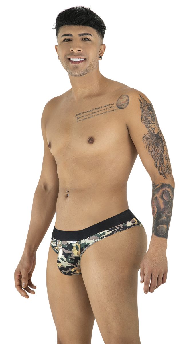 Camouflaged candyMan 99938 briefs with a black waistband made from soft breathable fabric for comfortable wear