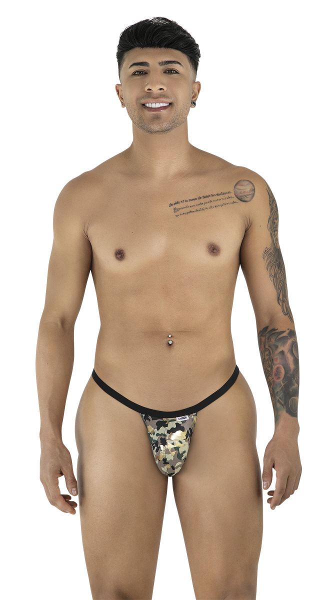 CandyMan 99939 thong in black and camo with snug form-fitting design shown from the back side
