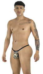 Black and camouflage pattern CandyMan 99939 thong with thin waistband showing front view