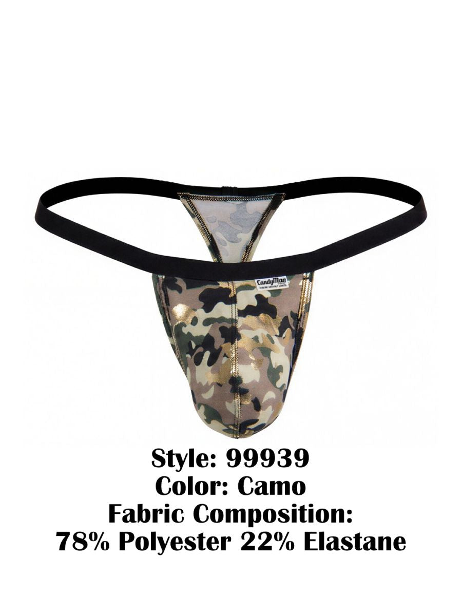 CandyMan 99939 camo thong with black elastic waistband metallic sheen made of 78 polyester 22 elastane