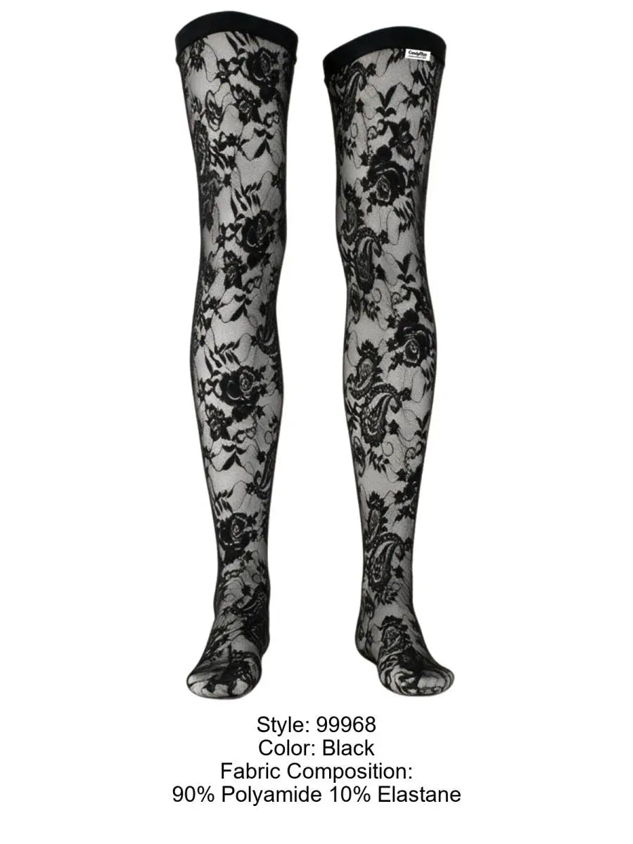 CandyMan 99968 Men's Underwear Seductive Lace Thigh Highs Color Black