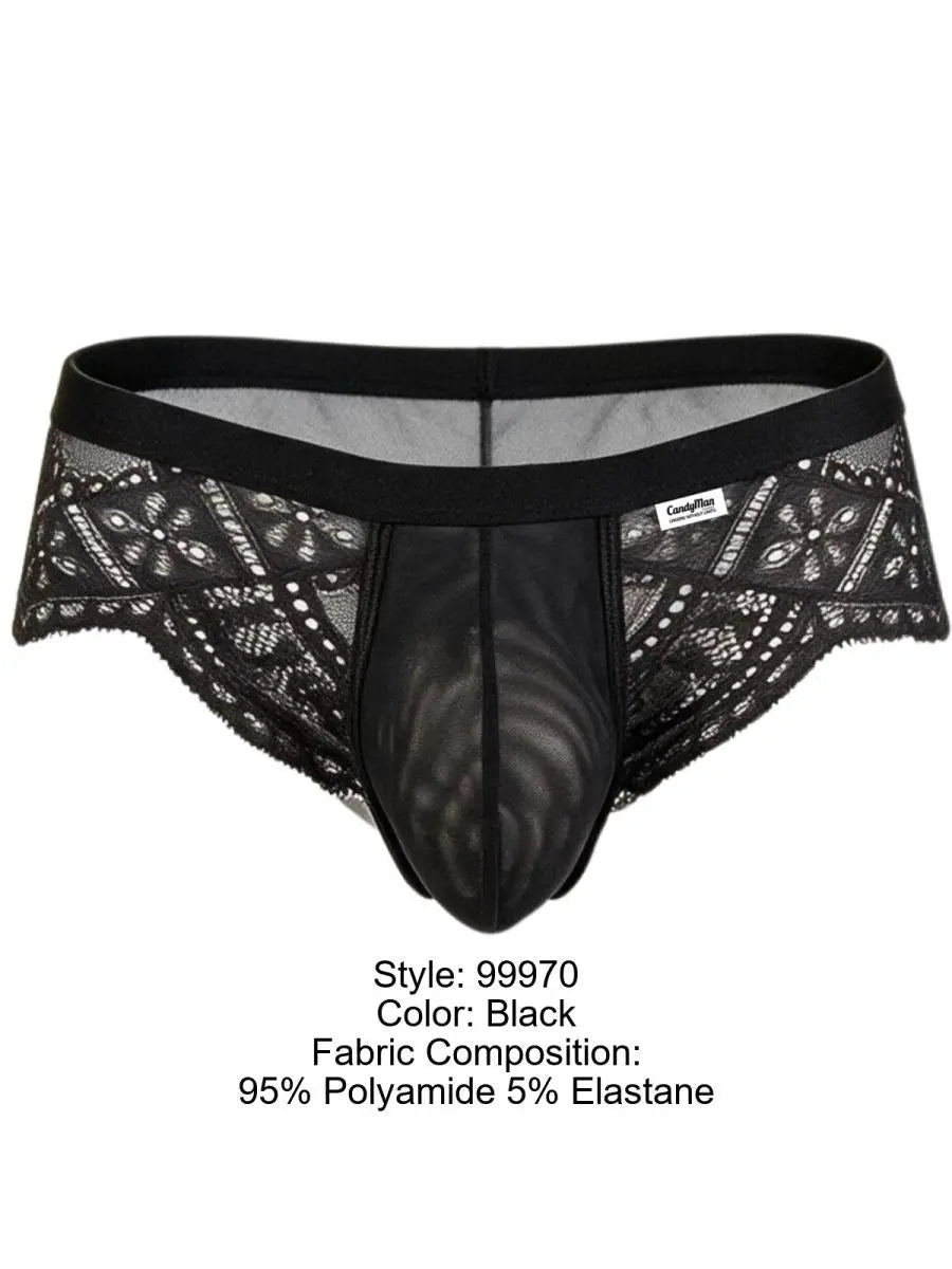 Slip pour homme en maille et dentelle séduisante CandyMan 99970, couleur noir