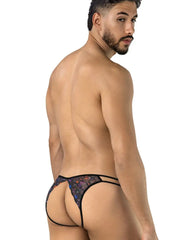 Jockstrap pour homme CandyMan 99977, en résille imprimée séduisante, couleur noir