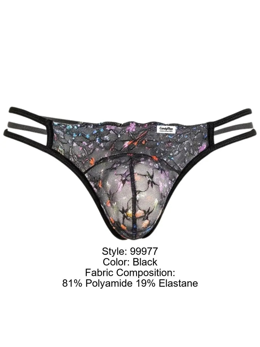 Jockstrap pour homme CandyMan 99977, en résille imprimée séduisante, couleur noir