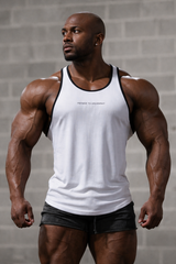 Jed North Men's Fast-Dry Bodybuilding Workout Stringer - White w/ Navy Menace