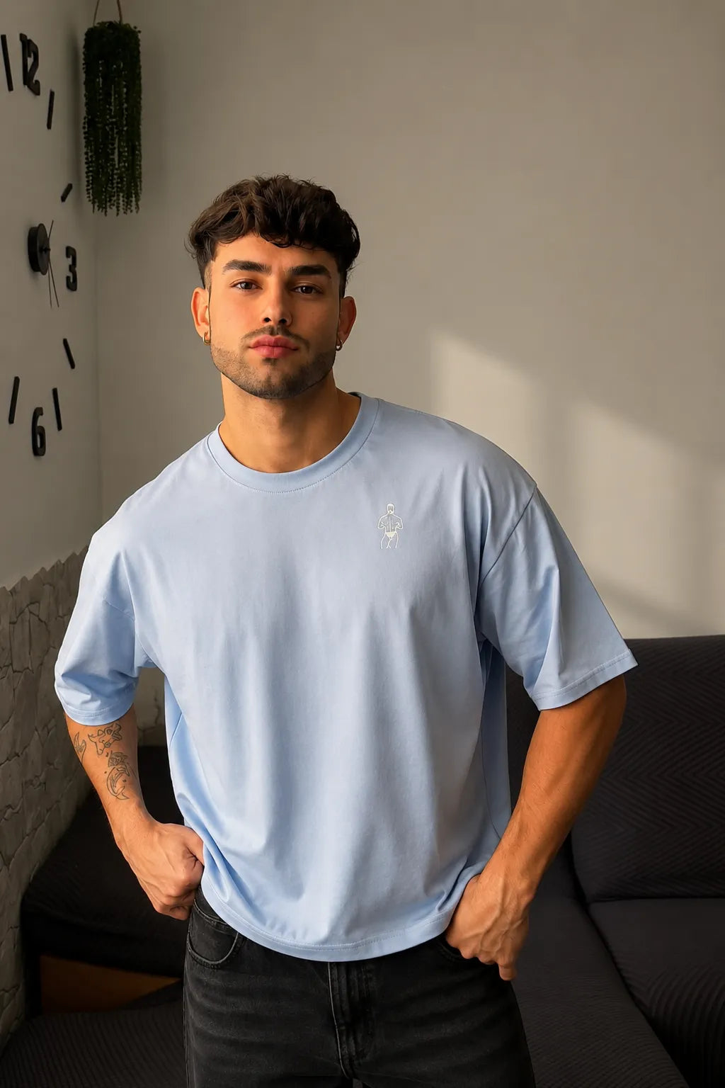 JJ Malibu Herren Oversized Relaxed Crop Top - Babyblau