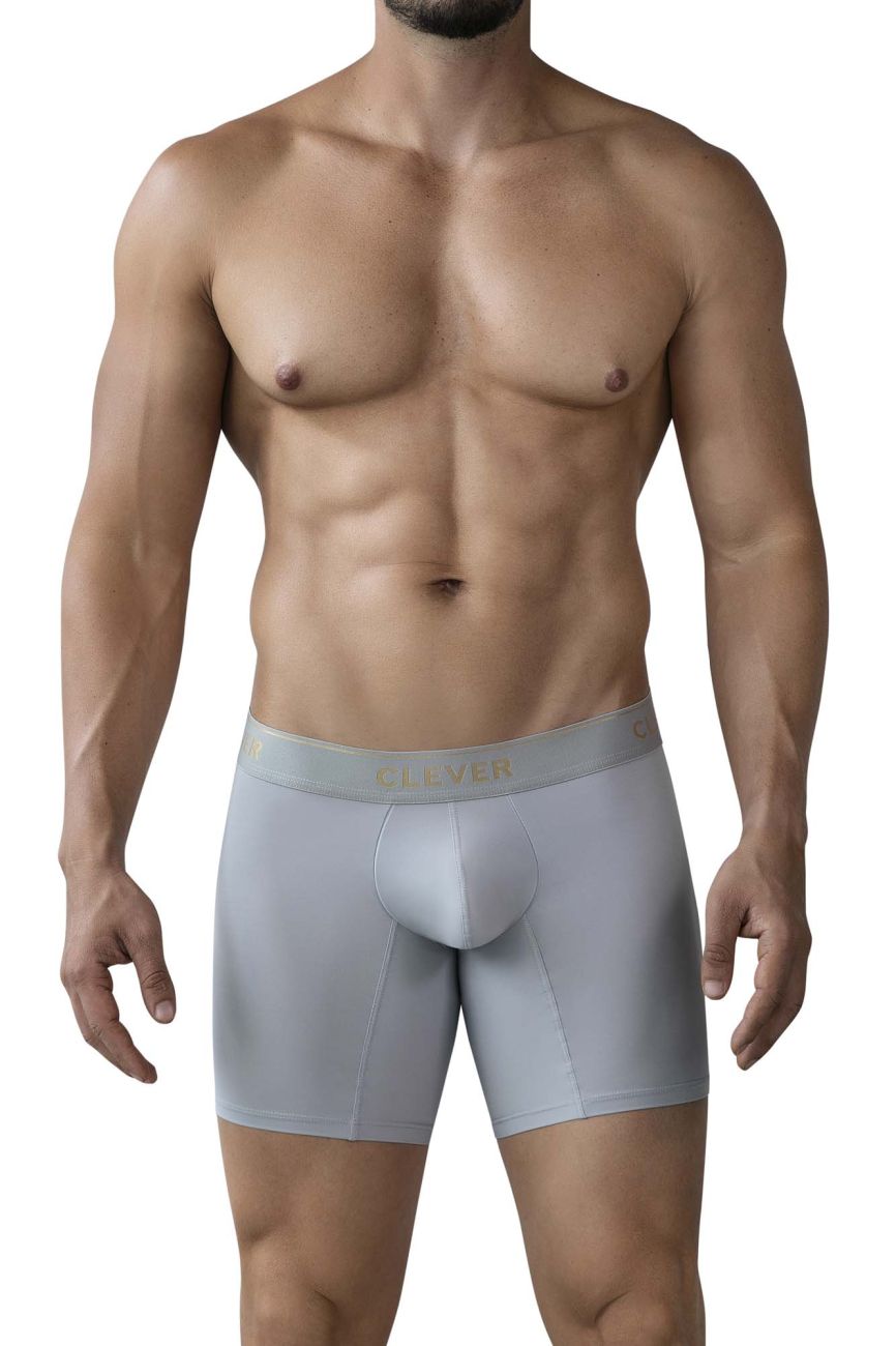 Light gray form-fitting clever 2027 valladolid boxer briefs with a subtle gold logo on the waistband