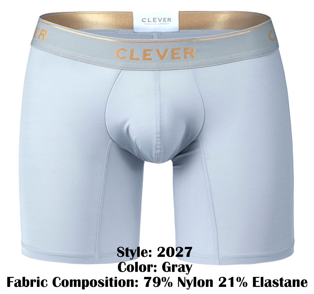 Gray clever 2027 valladolid boxer briefs with gold-trimmed waistband made of 79 nylon and 21 elastane