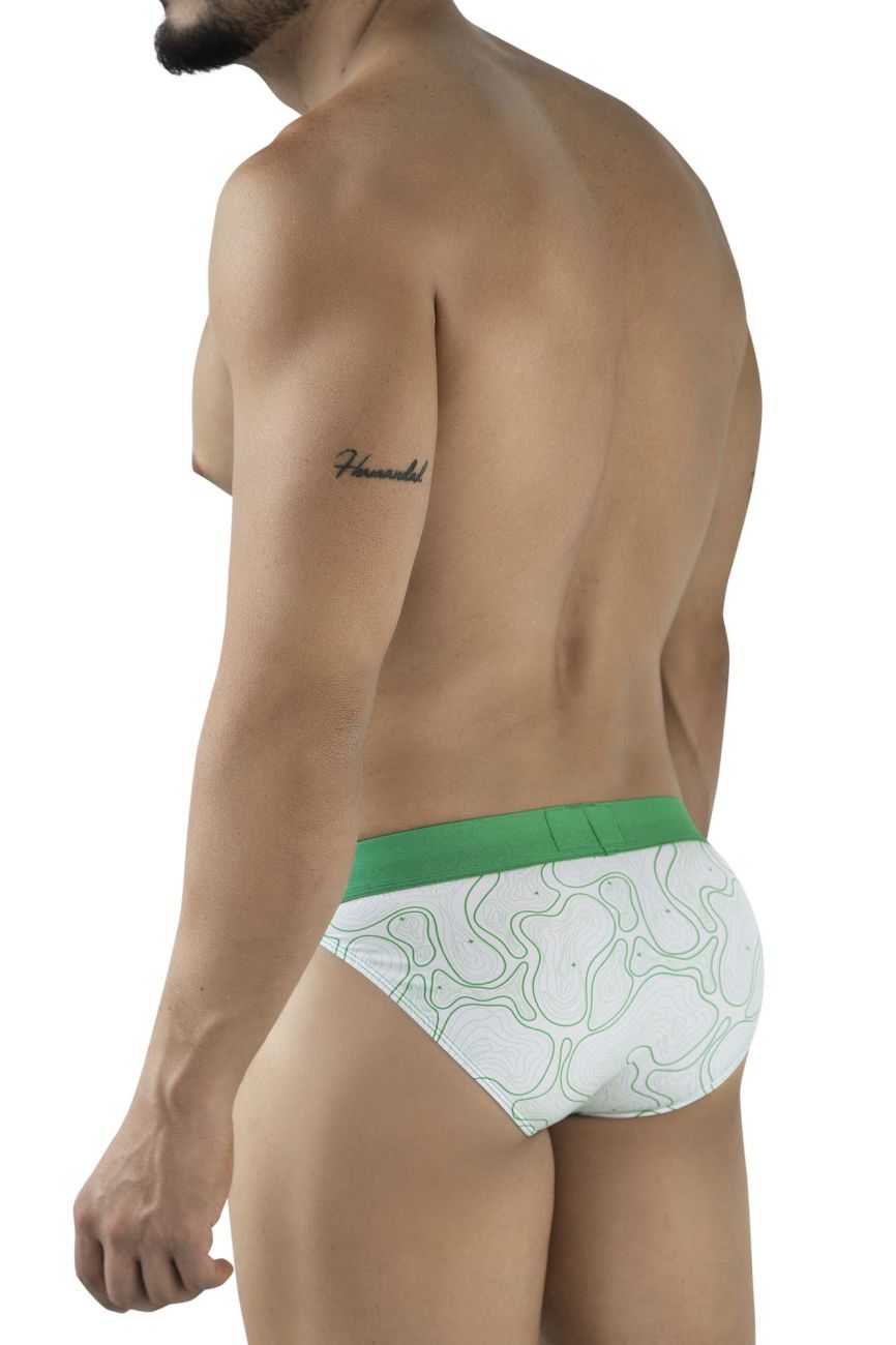 White briefs with green elastic waistband and light green abstract line pattern clever 2057 maze bikini color green