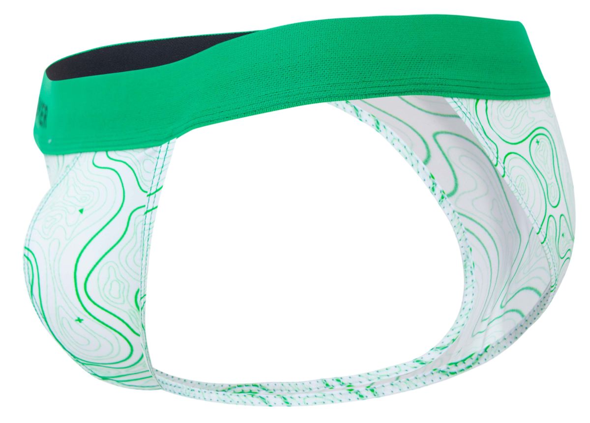 Clever 2057 maze bikini color green men’s briefs with green and white patterned fabric and solid green waistband