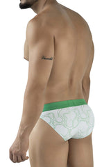 White briefs with green elastic waistband and light green abstract line pattern clever 2057 maze bikini color green