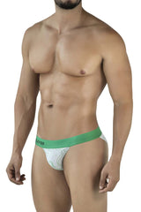 White briefs with a green waistband and abstract line pattern from clever 2057 maze bikini color green collection