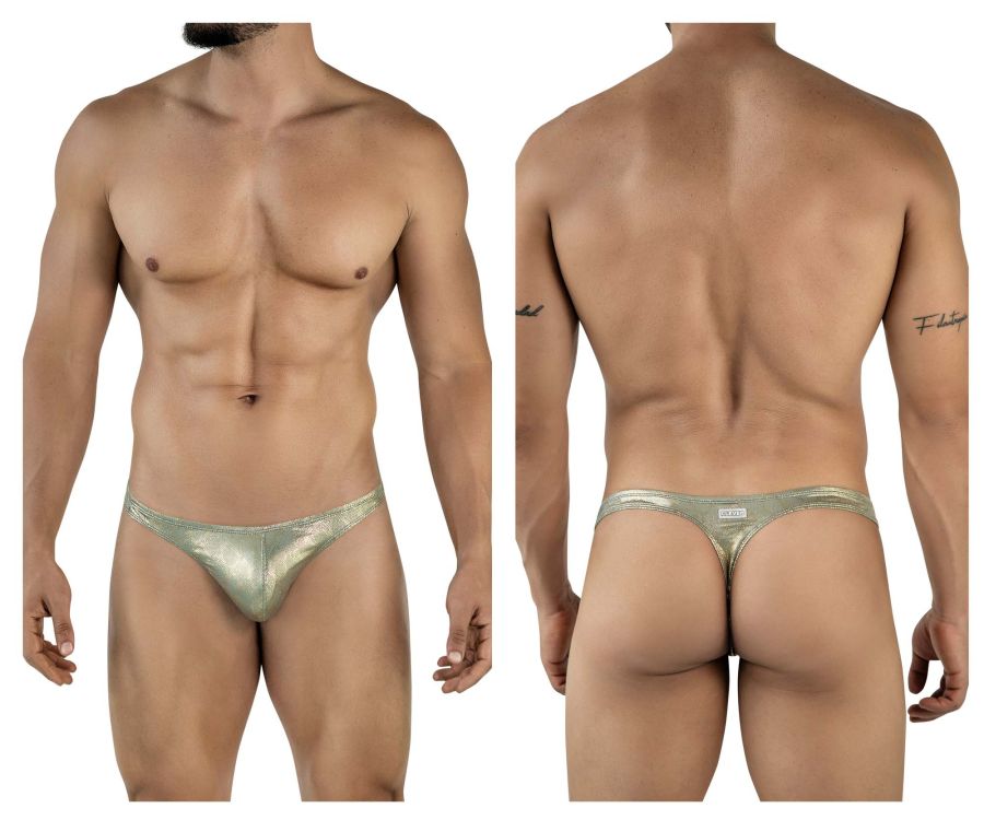 Shiny metallic gold thong clever 2063 diamond thongs with sleek form fitting design in gold color